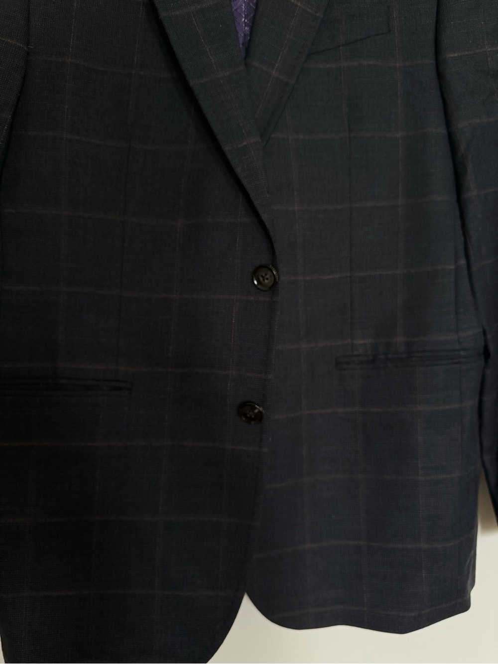 Ted Baker Men's Navy Windowpane Blazer - Classic Two-Button Suit Jacket - Picture 3 of 11